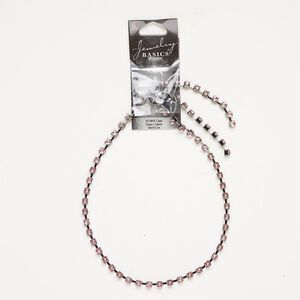 Brass / glass rhinestone 1pkg1, cupchain chain antique silver-finished / pink 18 inches 4mm