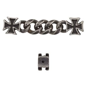 Focal, stainless steel, black, 48x10mm with 11x10mm cross and 9mm curb chain with 2 holes. Sold individually.