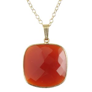 Necklace, Create Compliments&reg;, carnelian (dyed/heated) and gold-finished sterling silver, 21.5mm square, 18 inches with springring clasp. Sold individually.