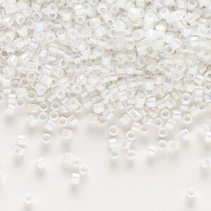 Seed bead, Delica&reg;, glass, pkg/250g, #10 round, opaque rainbow white pearl (DBM-0202).