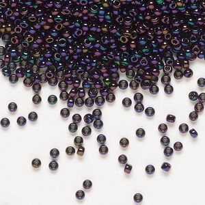 Seed bead, Miyuki, glass, pkg/25g, #11 rocaille, opaque metallic iris dark plum (RR-454).