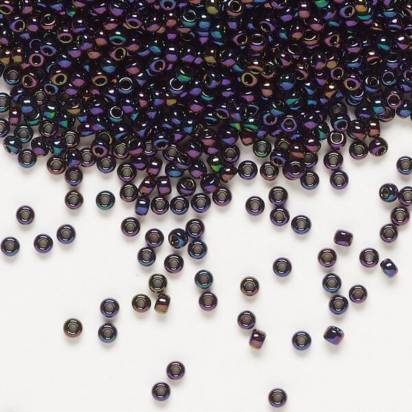 Seed bead, Miyuki, glass, pkg/25g, #11 rocaille, opaque metallic iris dark plum (RR-454). image number 0