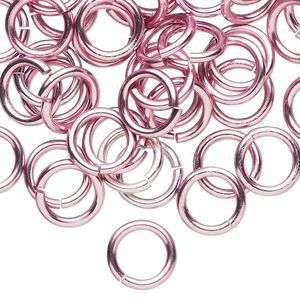 Jump ring 1pkg100 aluminum, 10mm round, 15 gauge / 7.2mm inside diameter / pink