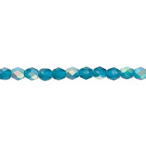 Bead, Czech fire-polished glass, matte blue AB, 4mm faceted round. Sold per 15-1/2" to 16" strand.