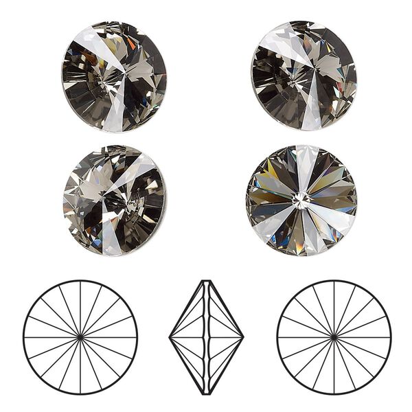 Chaton 144pk black diamond foil back, Swarovski&reg; 12mm rivoli 1122 image number 0