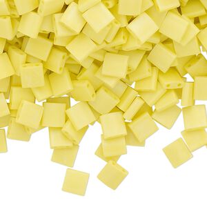 Seed bead, TILA&reg;, glass, pkg/40g, 5mm full tila square, opaque matte rainbow yellow, (TL-404FR).
