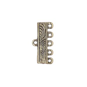 End bar 1pkg10 "pewter", 21x5mm fancy rectangle / swirl / 5 loops, gold-finished / antiqued