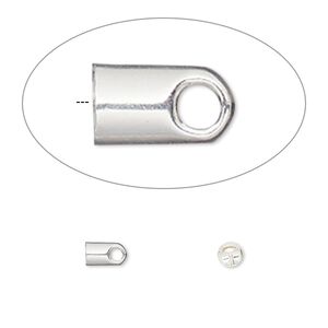Cord end glue-in 1pkg100 silver-plated, 5.5x3.5mm / 2.5mm inside diameter, brass