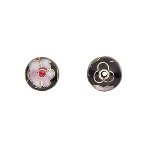 Bead 1pkg10 gold-finished, 10mm cloisonn&eacute; round / flower, copper / enamel