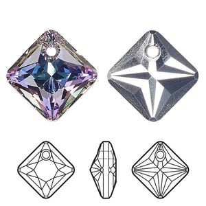 Drop 2pk crystal vitrail light P, Crystal Passions&reg; 11.5mm pendant princess cut 6431