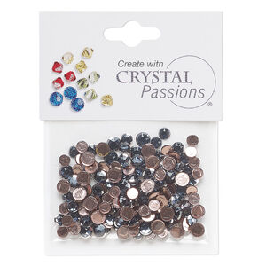 Flat back mix 1pkg144 denim blue, Crystal Passions&reg; rhinestone 3.80-4.80mm hotfix framed round SS16 / SS20