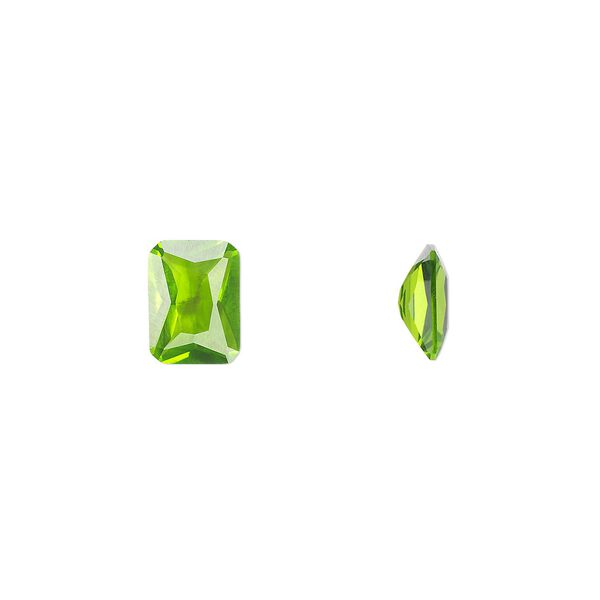 Gem, cubic zirconia, peridot green, 8x6mm faceted emerald-cut, Mohs hardness 8-1/2. Sold per pkg of 2. image number 0