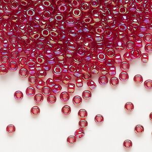 Seed bead, Miyuki, glass, pkg/250g, #8 rocaille, translucent rainbow ruby (RR-298).
