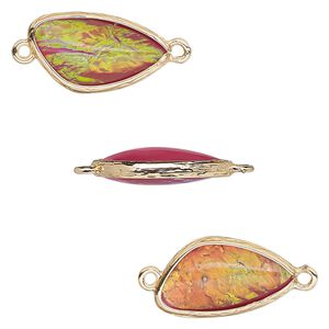 Link, Opalized Ice&trade;, "opal" (resin) and gold-finished brass, light purple, 19.5x11mm double-sided wing. Sold per pkg of 4.