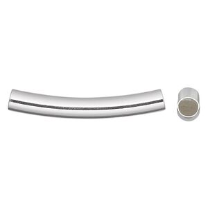 Bead 1pkg2 sterling silver, 35x5mm curved tube