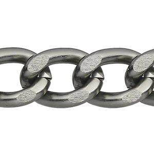 Chain 1pkg1 curb, 8mm, aluminum / anodized gunmetal 5 foot unfinished