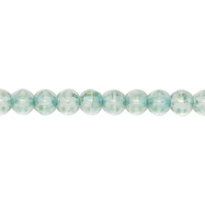 Bead, Czech pressed glass, translucent iridescent green, 6mm faceted round. Sold per 6-inch strand, approximately 35 beads.