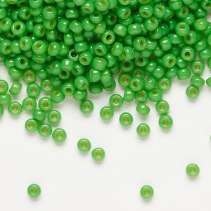 Seed bead, Miyuki, glass, pkg/50g, #8 rocaille, Duracoat&reg; opaque outside dyed Fiji green, (RR-4476).