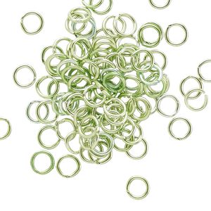 Jump ring 1pkg100 aluminum, 5mm round, 20 gauge / 3.4mm inside diameter / green