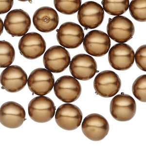 Bead, Czech pearl-coated glass druk 1pkg50, opaque sienna brown, 8mm round.