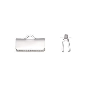 Ribbon crimp end 1pkg100 silver-plated, 13x5mm rectangle, brass