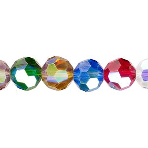 Bead 1pk 32 facets opaque to transparent AB mixed colors, Celestial Crystal&reg; 10mm round 15.5-16 inch