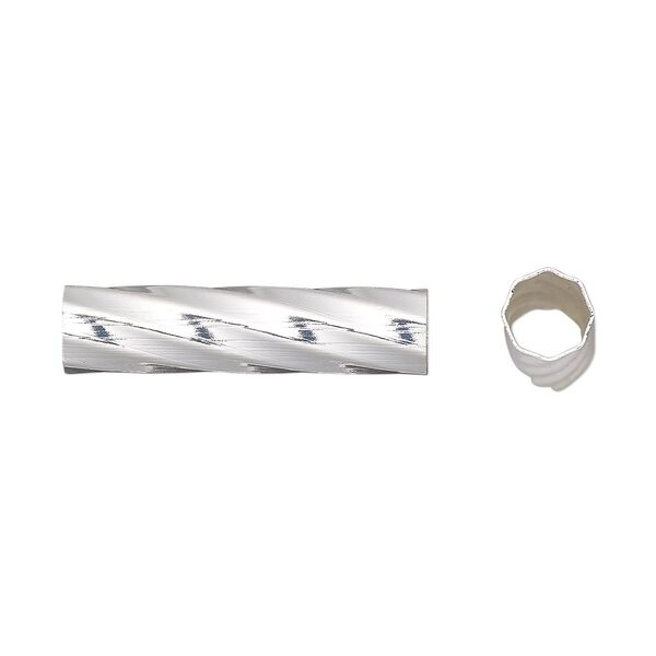 Bead 1pkg10 silver-finished, 26x6mm twisted tube, brass image number 0