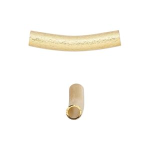 Bead 1pkg10 gold-plated, 23x5mm textured curved tube, brass