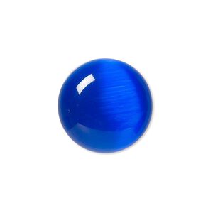 Cabochon, cat's eye glass (fiber optic glass), blue, 20mm calibrated round, quality grade. Sold per pkg of 4.