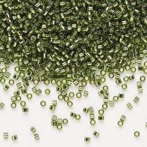 Seed bead, Delica&reg;, glass, pkg/50g, #11 round, transparent silver-lined olive green (DB-1207).