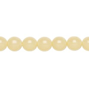 Bead, Czech dipped d&eacute;cor glass druk, cream, 8mm round. Sold per 15-1/2" to 16" strand.