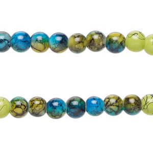 Bead, glass, opaque mixed colors, 6-6.5mm round. Sold per pkg of (2) 7-inch strands, approximately 70 beads.