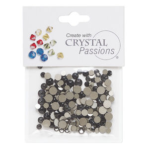 Flat back mix 1pkg144 jet and black diamond, Crystal Passions&reg; rhinestone 3.0-4.8mm round SS12 / SS16 / SS20