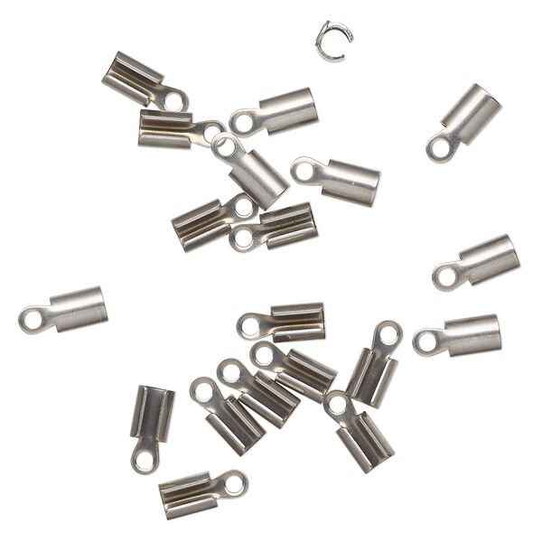 Cord end fold-over 1pkg20 stainless steel, 7x5mm / 3.5mm inside diameter image number 0
