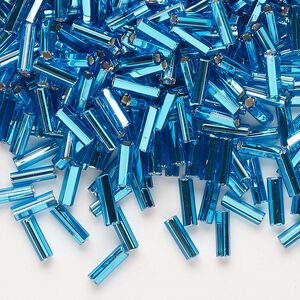 Bead, Preciosa Ornela Czech glass, bugle bead, pkg/500g, 1/4 inch, silver-lined transparent sea blue, (67150).