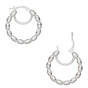 Hoop, sterling silver, 25mm beaded round with closed loop, 19 gauge. Sold per pair.