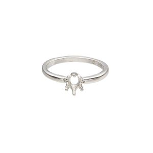 Ring, Sure-Set&trade;, sterling silver, 6x4mm 6-prong oval basket setting, size 6. Sold individually.