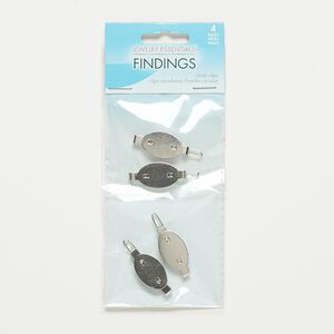 Barrette, nickel-finished steel, 37x14mm with 22x14mm oval flat pad. Sold per pkg of 4.