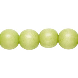 Bead 1pkg1, Taiwanese cheesewood (dyed / waxed), lime green, 11-12mm round, 15-1/2 to 16 inches.