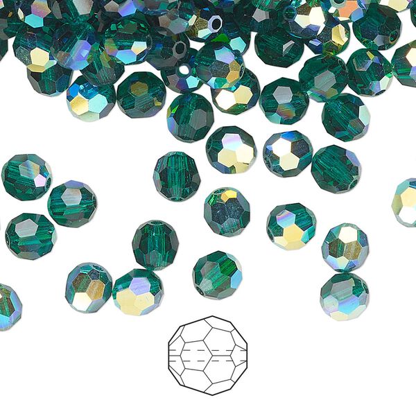 Bead 576pk emerald AB, Preciosa Czech crystal 5mm round image number 0
