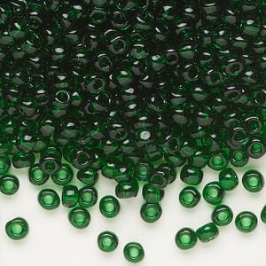 Seed bead, Dyna-Mites&trade;, glass, transparent emerald green, #6 round. Sold per 40-gram pkg.