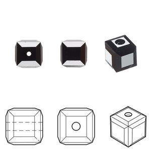 Bead 48pk jet, Crystal Passions&reg; 8mm cube 5601