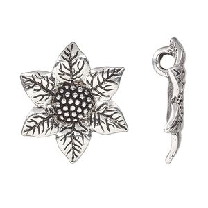 Charm, antique silver-plated pewter (tin-based alloy), 26x23mm single-sided cornflower with hidden loop. Sold per pkg of 2.