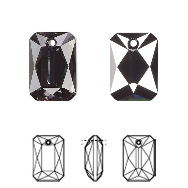 Drop 24pk crystal silver night, Swarovski&reg; 16x11.5mm pendant emerald cut 6435 image number 0