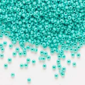 Seed bead, Preciosa Ornela Czech glass, pkg/50g, #11 rocaille, opaque terra dyed sea green luster chalkwhite, (16358).