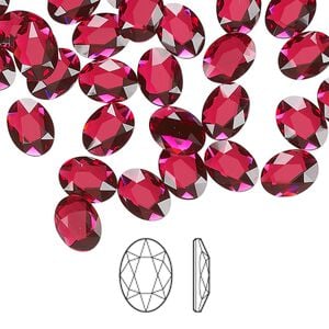 Flat back 6pk scarlet foil back, Crystal Passions&reg; 8x6mm oval 2603
