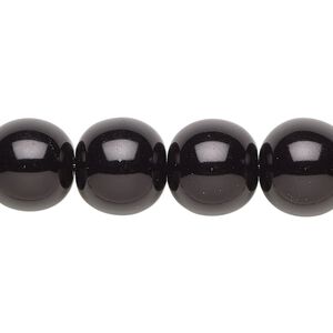 Bead, crystal pearl, black, 14mm round. Sold per 15-1/2" to 16" strand, approximately 25 beads.
