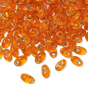 Seed bead, Miyuki, glass, pkg/250g, 7x4mm long magatama, transparent silver-lined orange, (LMA-8).