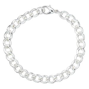 Chain 1pkg1 curb, 7.2mm / lobster claw clasp, silver-finished steel 7 inch