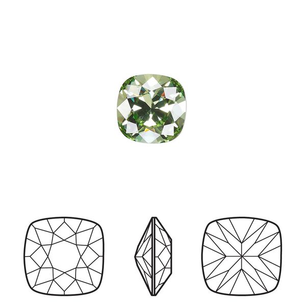 Fancy stone 2pk peridot foil back, Crystal Passions&reg; Regenerated 10mm cushion 4470 image number 0